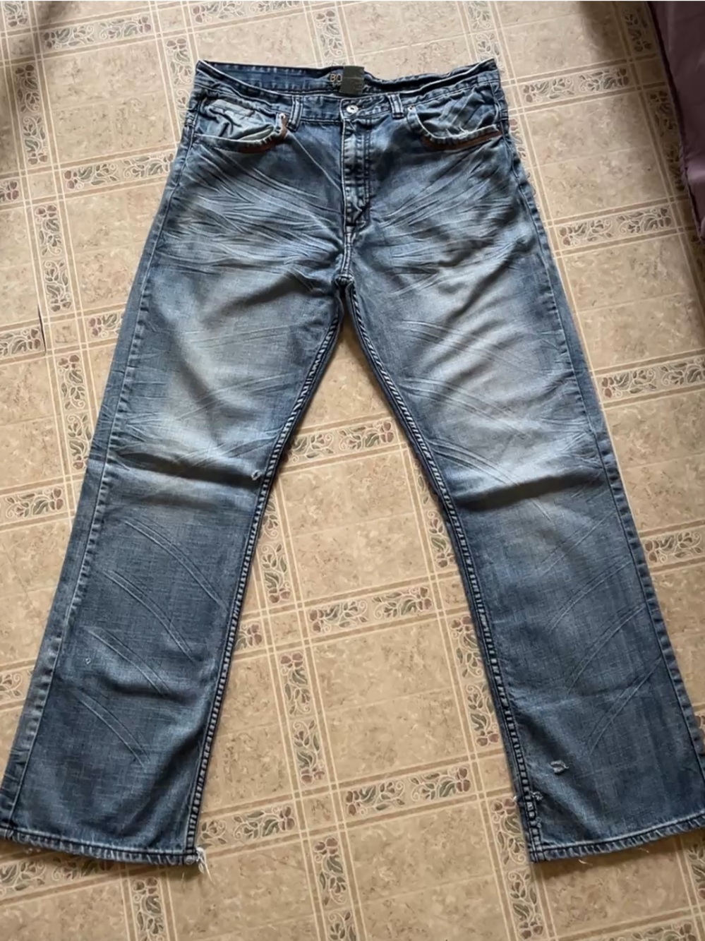 Men's Blue Washed Cotton Jeans - Bootcut-34x32